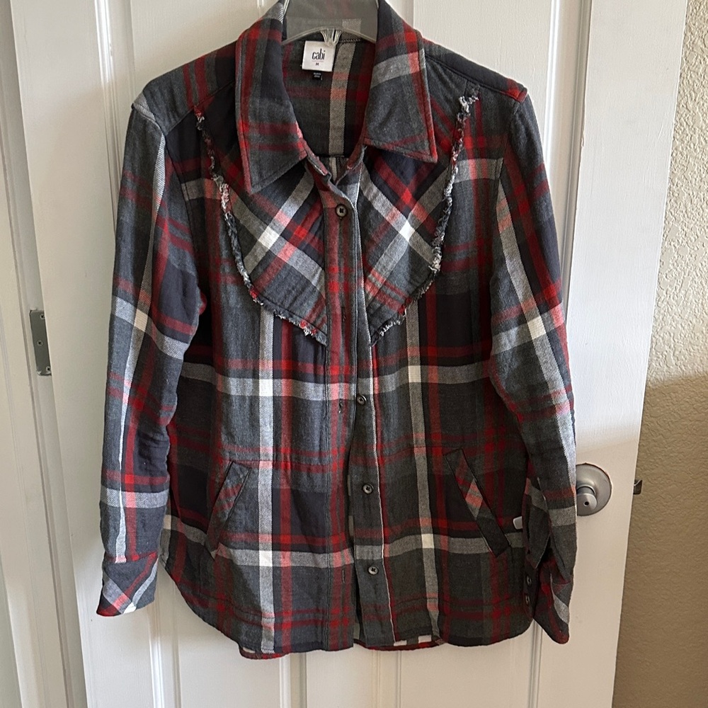 CAbi Red and Gray Plaid Shirt